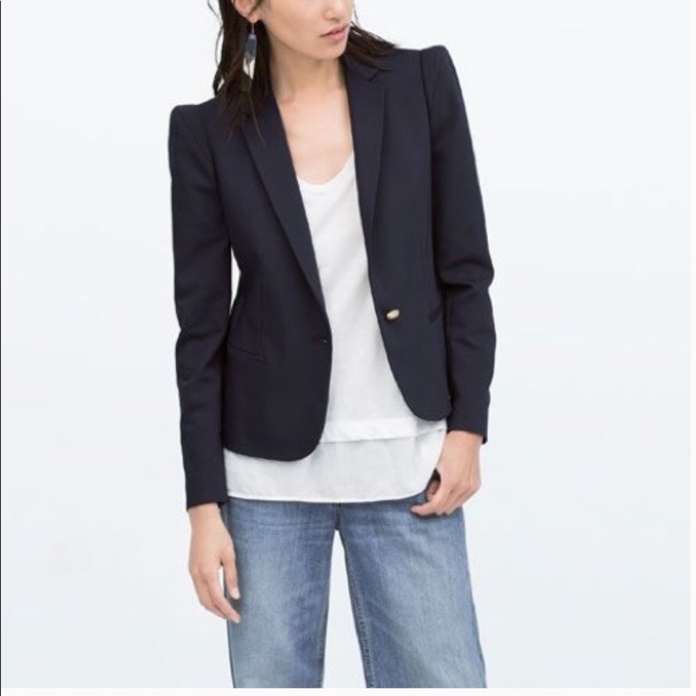 Zara Navy blazer with puff sleeves S